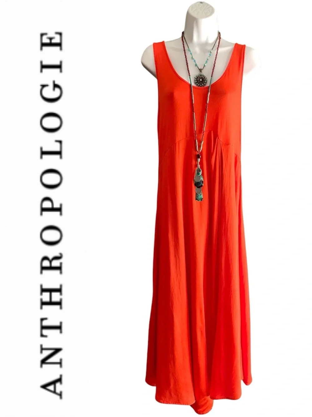 Anthropologie Gemini Pullover Mixed Fabric Asymmetric Tank Dress Midi Orange - L - Picture 1 of 12